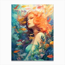 Mermaid amidst a vibrant coral reef Canvas Print