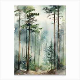 Appalachian Mountains of Misty Pines Watercolor Print of Evergreen Forest..121 Canvas Print