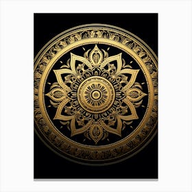 Gold Mandala On Black Background Canvas Print