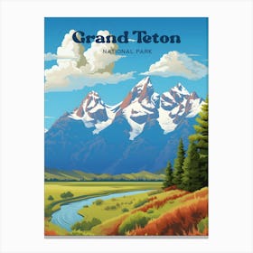 Grand Teton National Park Wyoming Hiking Travel Illustration Canvas Print