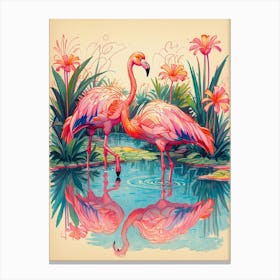 Flamingos In Water Canvas Print