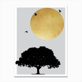 Gold Sun And Tree Abstract Canvas Print