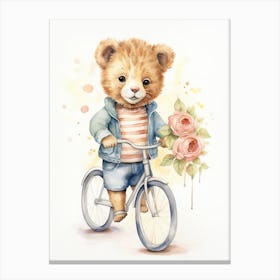 Biking Watercolour Lion Art Painting 4 Canvas Print