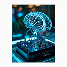 Cybernetic Brain Circuit Infused With Futuristic Design Bioluminescent Neural Pathways Intertwine (2) Canvas Print