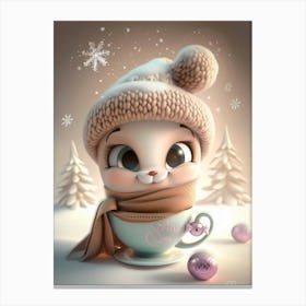 Cute Coffee Cup Character In Winter Canvas Print