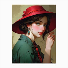 Lady In Red Hat Canvas Print