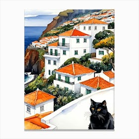 Black Cat On The Cliff Canvas Print