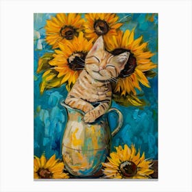 Cat With Sunflowers Canvas Print