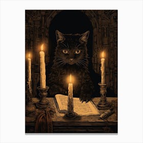 Cat Reading A Book With Candles 3 Canvas Print