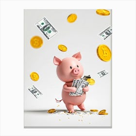 Baby Pig As A Corporate Mascot Clutching A Billfold Playing Cards Scattered Nearby Depicting Variou (4) Canvas Print