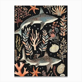 Carpet Shark Seascape Black Background Illustration 1 Canvas Print