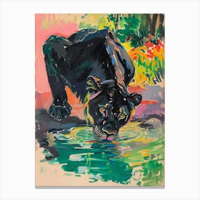 Black Lion Drinking From A Watering Hole Fauvist Painting 1 Canvas Print