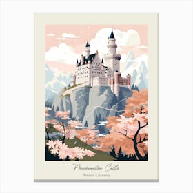 Neuschwanstein Castle   Bavaria, Germany   Cute Botanical Illustration Travel 1 Poster Canvas Print