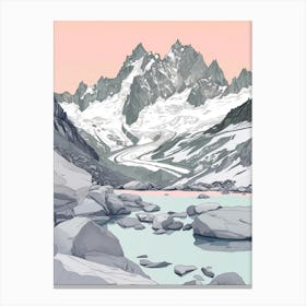 Monte Rosa Switzerland Italy Color Line Drawing (3) Canvas Print