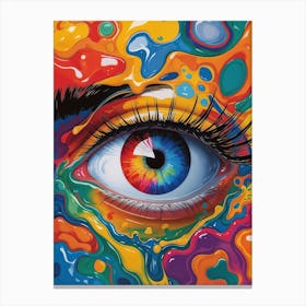 Vibrant Surreal Eye with Flowing Colors – Red, Blue, Yellow, Green Canvas Print