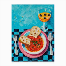 Spaghetti & A Cocktail Blue Checkered Painting Canvas Print