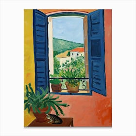 Open Window With Cat Matisse Style Tuscany Italy 2 Canvas Print