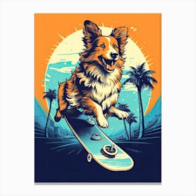 Shetland Sheepdog (Sheltie) Dog Skateboarding Illustration 3 Canvas Print