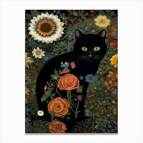 Black Cat In A Garden 1 Canvas Print