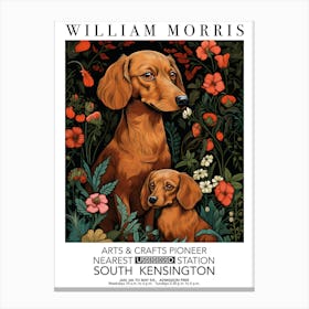 William Morris Print Brown Dog Puppy Portrait Valentines Mothers Day Gift Botanical Canvas Print