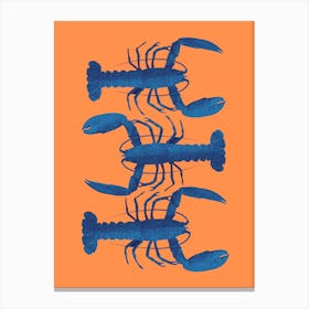 Blue Lobsters - Orange Canvas Print