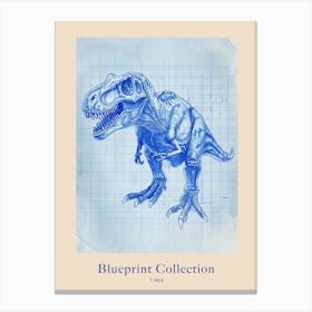 T Rex Dinosaur Blue Print Inspired 1 Poster Canvas Print