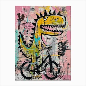 Dinosaur On A Bike Pink Purple Graffiti Style Illustration 1 Canvas Print