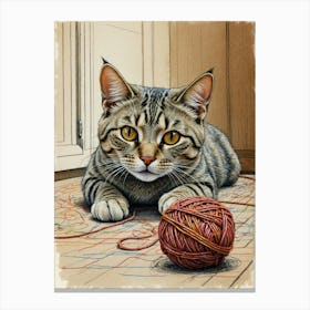 Cat With A Ball Of Yarn Canvas Print