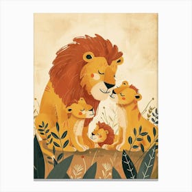 African Lion Family Bonding Illustration 1 Canvas Print