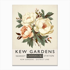 Kew Gardens print, vintage botanical poster, retro Kew Gardens poster, botanical wall art, vintage floral wall art, floral wall art Canvas Print