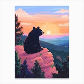 American Black Bear Looking At A Sunset From A Mountain Storybook Illustration 2 Canvas Print