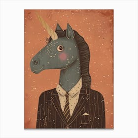 Unicorn In A Suit & Tie Mocha Muted Pastels 3 Canvas Print