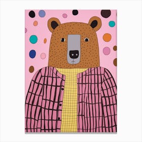Pink Polka Dot Bear 3 Canvas Print
