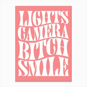 I Can Do It With A Broken Heart, Taylor Taylor Swift, Lights Camera Bitch Smile Lyric Quote The Tortured Poets Department Decor In Pink Canvas Print