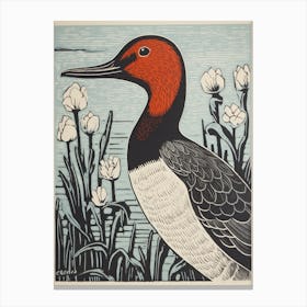 Vintage Bird Linocut Canvasback 3 Canvas Print