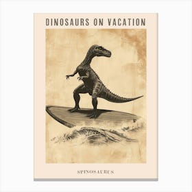 Vintage Spinosaurus Dinosaur On A Surf Board 2 Poster Canvas Print