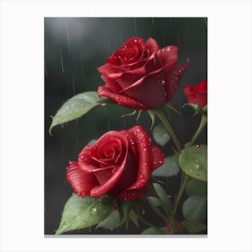 Red Roses At Rainy With Water Droplets Vertical Composition 19 Canvas Print