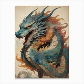 Japanese Dragon Vintage Painting (6) Canvas Print
