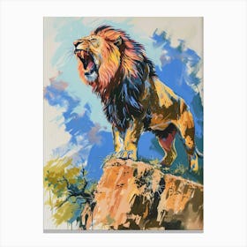 Southwest African Lion Roaring On A Cliff Fauvist Painting 1 Canvas Print