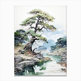 Ise Grand Shrine In Mie, Japanese Brush Painting, Ukiyo E, Minimal 3 Canvas Print