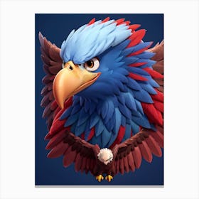 3d Animation Style Angry Eagle Straight Wings Blue And Red Col 2 Canvas Print