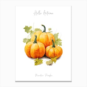 Hello Autumn Miniature Pumpkin Watercolour Illustration 3 Canvas Print