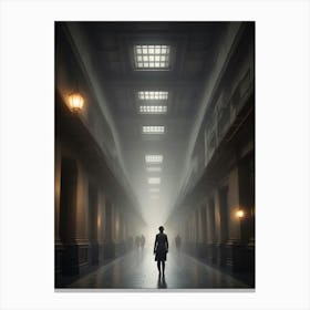 Man Walking Down A Hallway Canvas Print