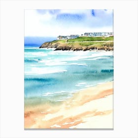 Newquay Beach, Cornwall Watercolour Canvas Print