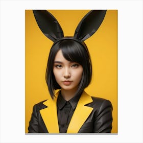 Low Poly Rabbit Girl, Black And Yellow (28) Canvas Print