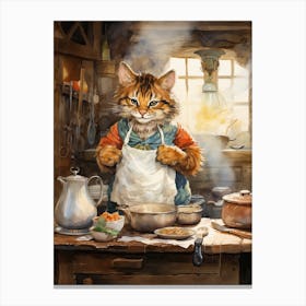 Tiger Illustration Cooking Watercolour 1 Canvas Print