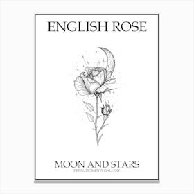 English Rose Moon And Stars Line Drawing 3 Poster Canvas Print