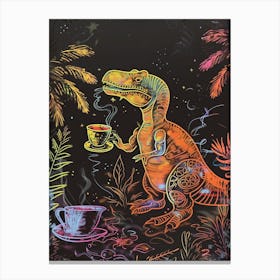 Neon Yellow Dinosaur Drinking Tea Canvas Print