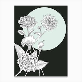 Flowers In A Garden and moon Canvas Print