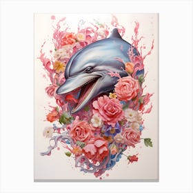 Dolphin With Flowers Canvas Print